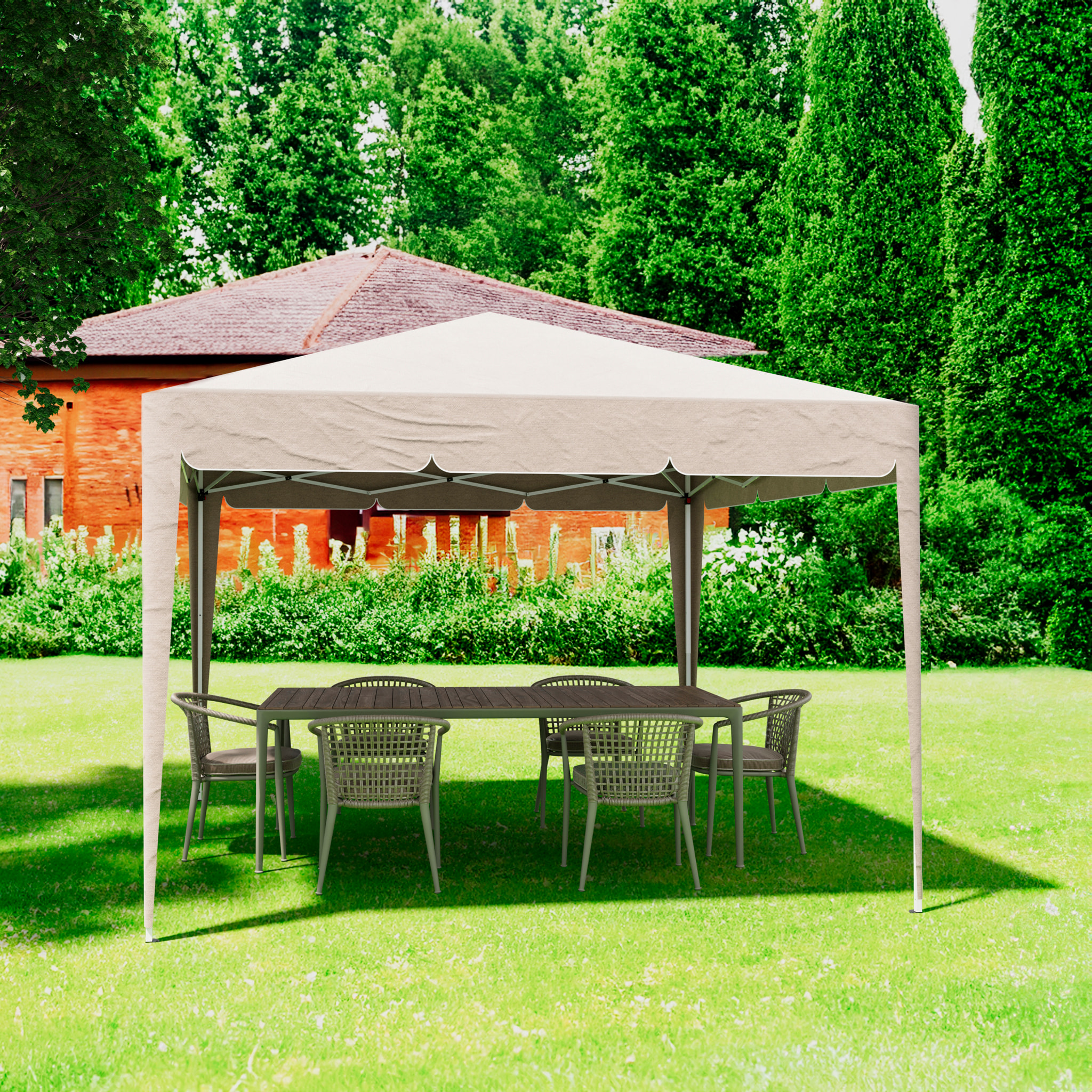 Gazebo Pieghevole Impermeabile 3 x 3 M Giardino Con 4 Sacche Pesi Sacca Trasporto Chiusura Fisarmonica Struttura Acciaio Copertura 160 gr/m² Tortora