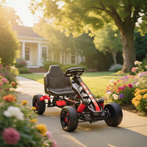 Kart à pédales enfant - Go Kart - carter chaine fermé - marche AV AR - métal plastique noir rouge