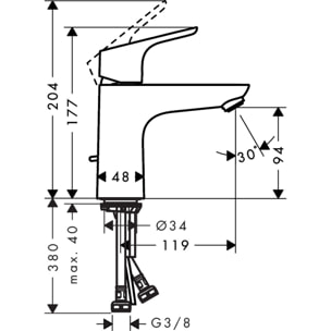 Mitigeur de lavabo 100 avec tirette et vidage chromé Focus