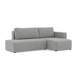 Topaze - canapé d'angle droit 4 places convertible avec coffre sans accoudoir en velours côtelé - Gris clair