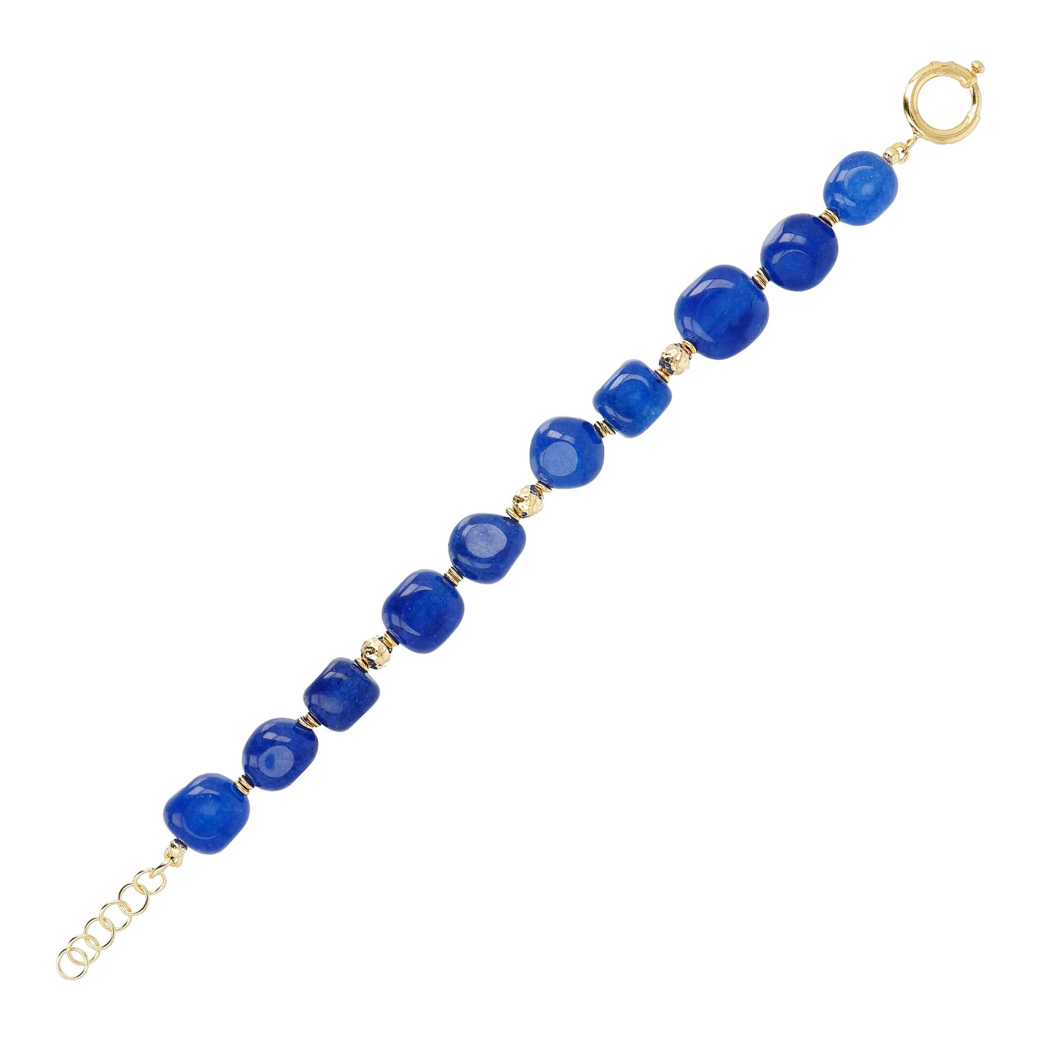 Bracciale in Argento 925 Placcato Oro Giallo 18kt con Sfere Martellate e Pietre Naturali Quarzi Rosa