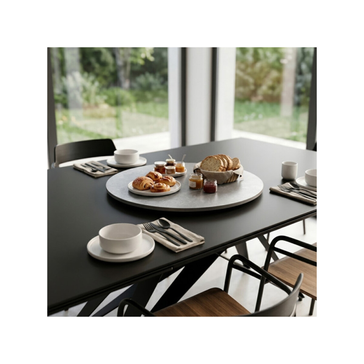 Plateau rotatif tournant 360° D. 55 cm céramique gris effet clair marbré - LAZY