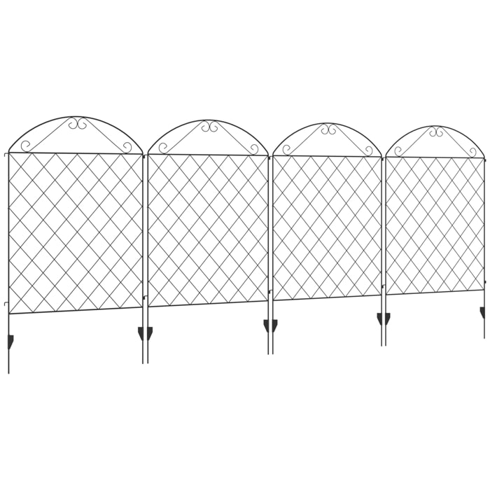 Vallas de Jardín Exterior de 4 Paneles 88x110 cm Vallas de Jardín Metálicas Vallas Decorativas con Ángulo Ajustable para Patio Terraza Negro