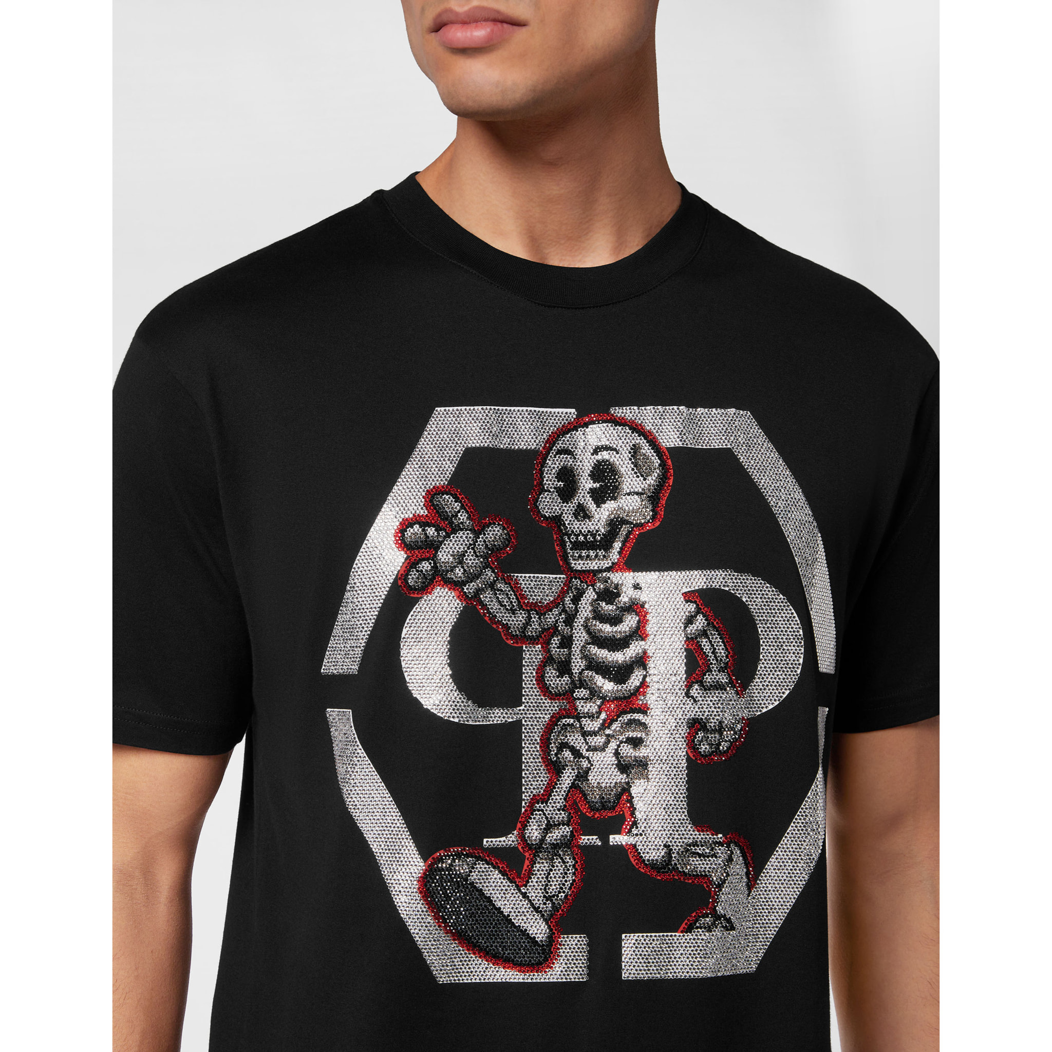 PHILIPP PLEIN Camiseta de cuello redondo y manga corta SKELETON