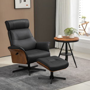 HOMCOM Sillón de Salón con Otomana Reposapiés Tapizado en Microfibra Sillón Relax Reclinable hasta 135° Giratorio 360° con Reposacabezas Ajustable para Salón Oficina 84x83x103 cm Negro