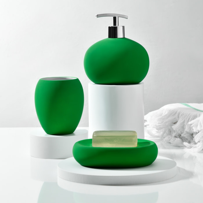 Set 3pc accesorios de baño (vaso + dispensador de jabón + plato para jabón) cerámica verde Benetton