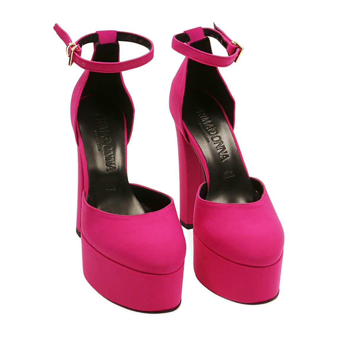 Zapato de tacón de plataforma fucsia en lycra, tacón 13 cm