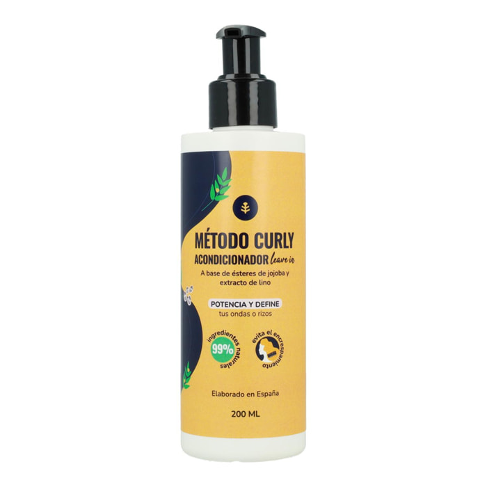 PLANETA HUERTO | Acondicionador Leave-in Método Curly 200ml – Anti-Frizz y Definición para Rizos y Ondas – Vegano y Natural – Sin Aclarado – Ingredientes Orgánicos