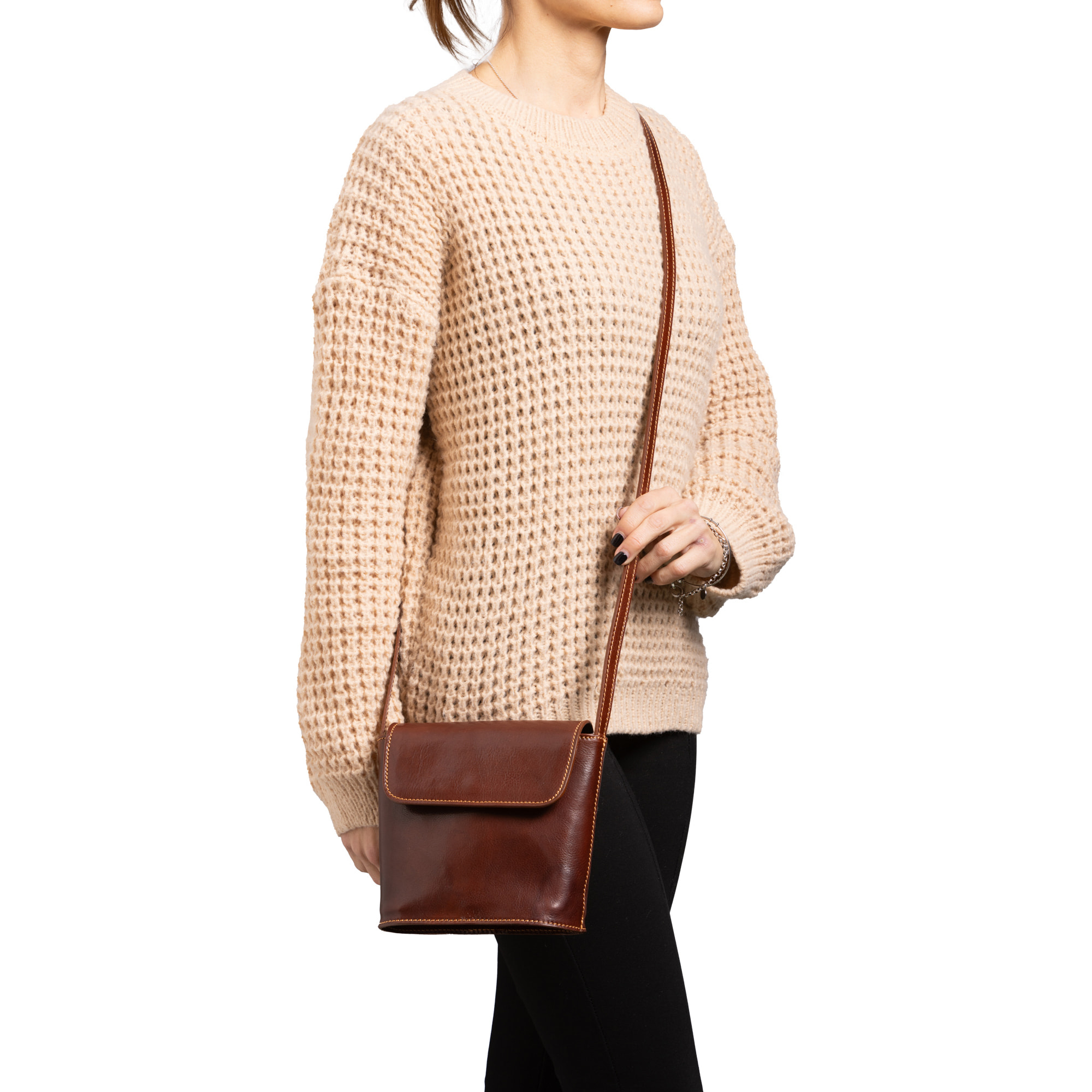 Borsa a tracolla  da uomo In Vera pelle Made in Italy 16x17,5x7 cm