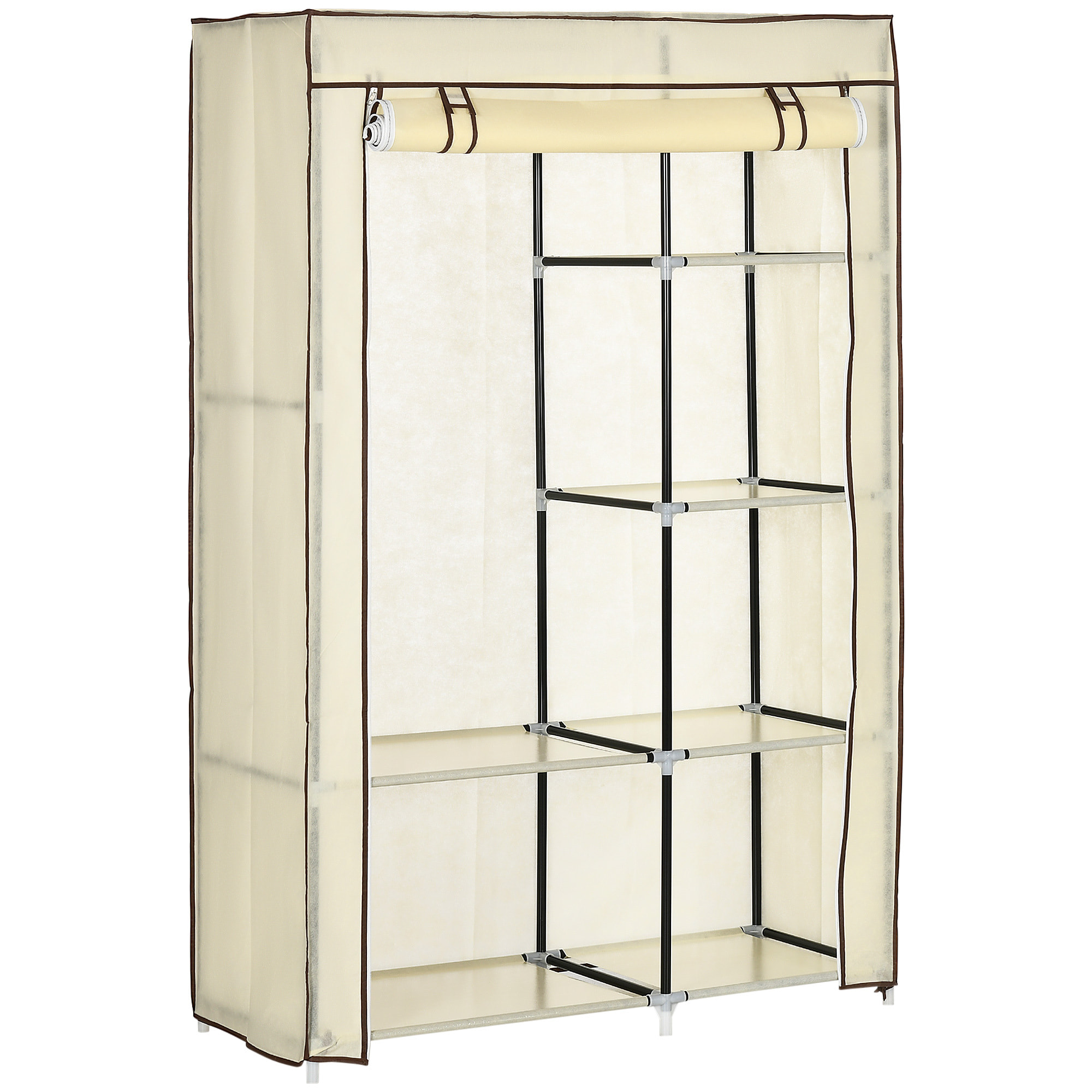 HOMCOM Armario de Tela Plegable Armario de Ropa Organizador Ropero Portátil con 6 Estantes y 1 Barra para Colgar para Dormitorio Vestidor 103x43x162,5 cm Crema