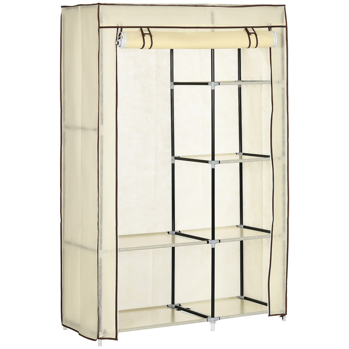 HOMCOM Armario de Tela Plegable Armario de Ropa Organizador Ropero Portátil con 6 Estantes y 1 Barra para Colgar para Dormitorio Vestidor 103x43x162,5 cm Crema