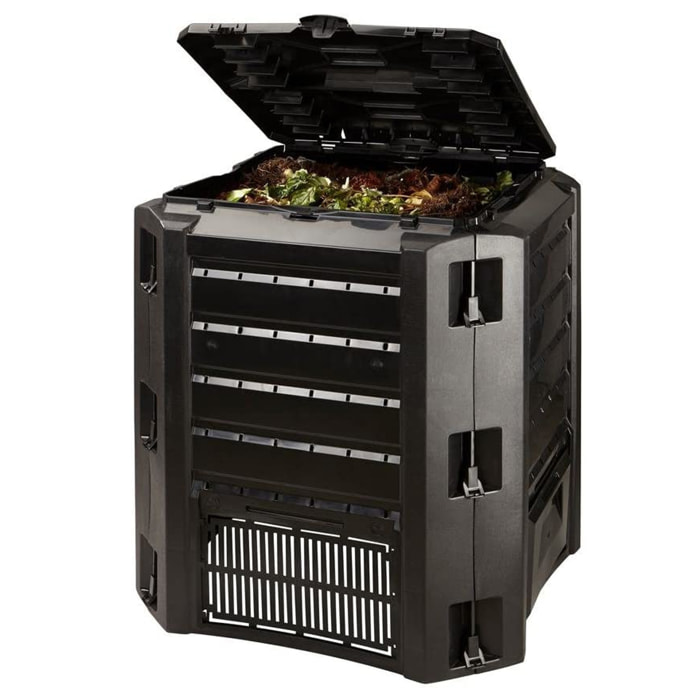 Compostador 380 l prosperplast compogreen de plástico en color negro, 82,6 (alto) x 71,9 (ancho) x 71,9 (profundo) cms