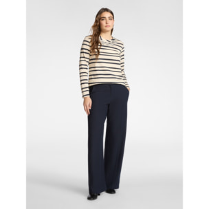 Elena Mirò - T-shirt rigata con ricamo floreale - Beige