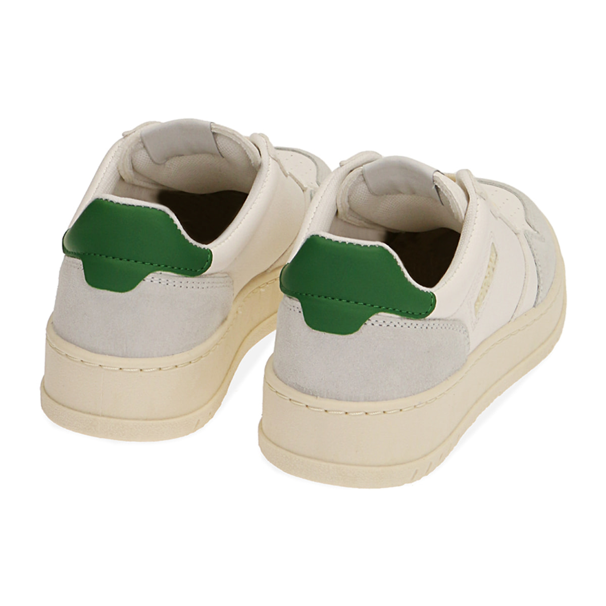 Zapatillas blancas/verdes, suela de 4 cm.