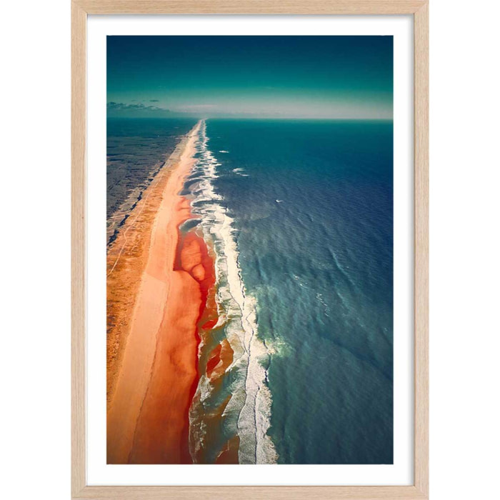 Affiche sentier de plage et banc de sable Affiche + cadre en bois - Chêne