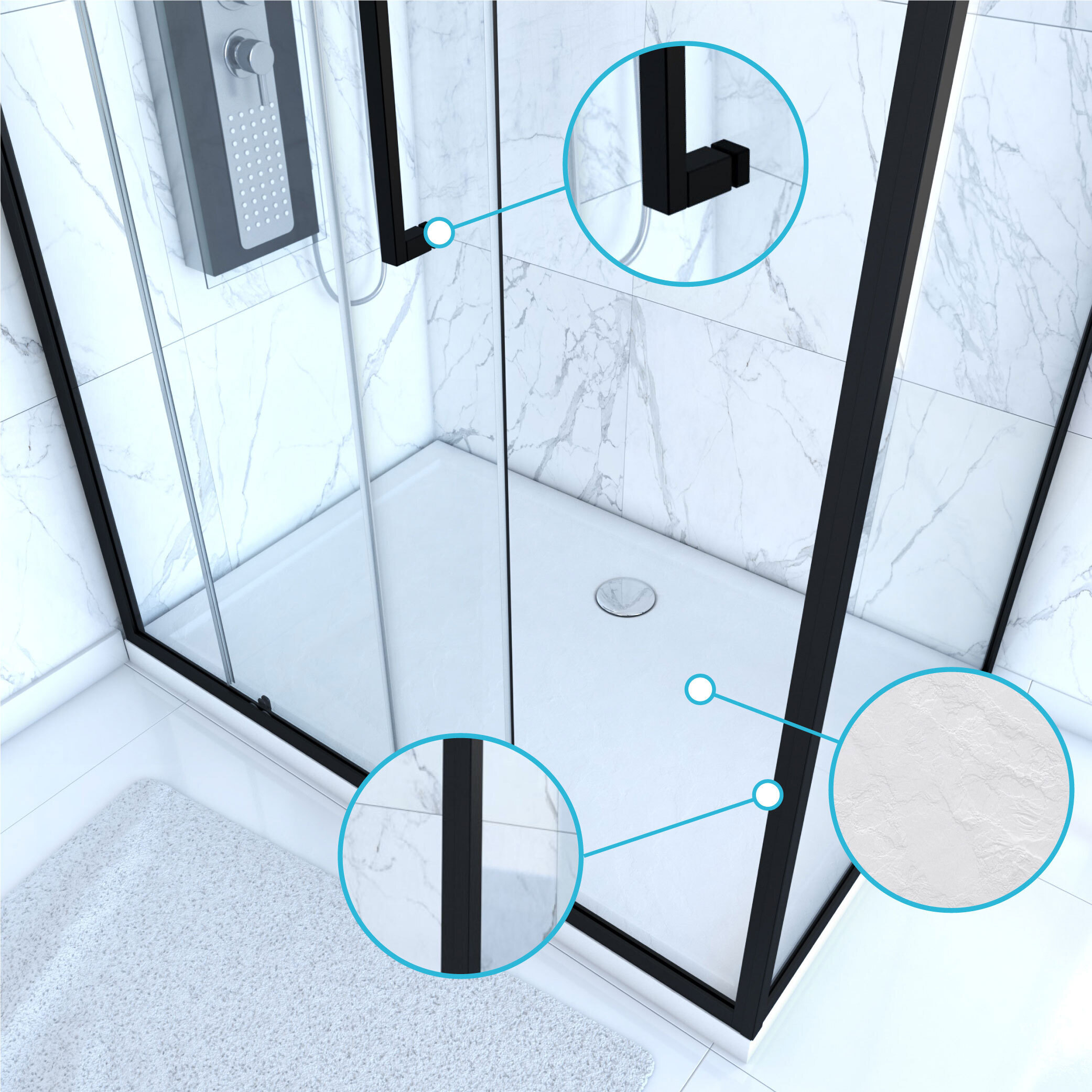 PACK PAROI PORTE DE DOUCHE + PAROI RETOUR + RECEVEUR A POSER - 120x80 COULISSANTE -CRUSH MOON 120x80
