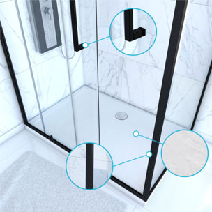 PACK PAROI PORTE DE DOUCHE + PAROI RETOUR + RECEVEUR A POSER - 120x80 COULISSANTE -CRUSH MOON 120x80