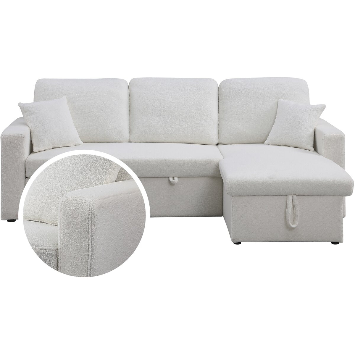 Canapé d'angle convertible/reversible avec coffre "Alain" - 3 places - Bouclettes -  Blanc