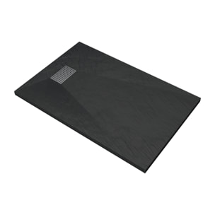 Receveur de douche Noir Effet Pierre 80x120 cm et Grille décor Perforée en Inox