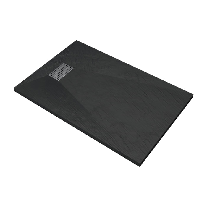 Receveur de douche Noir Effet Pierre 80x120 cm et Grille décor Perforée en Inox