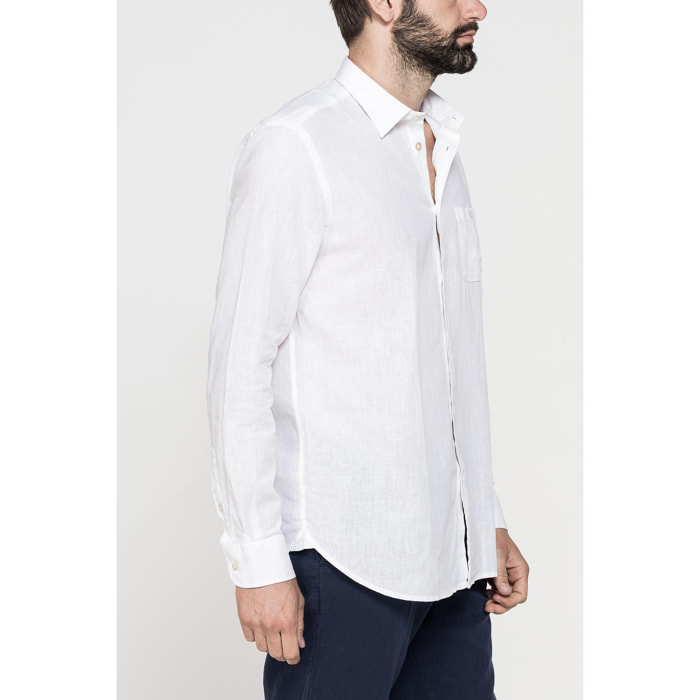 CAMICIA MISTO LINO COTONE IN COLORE TINTA UNITA