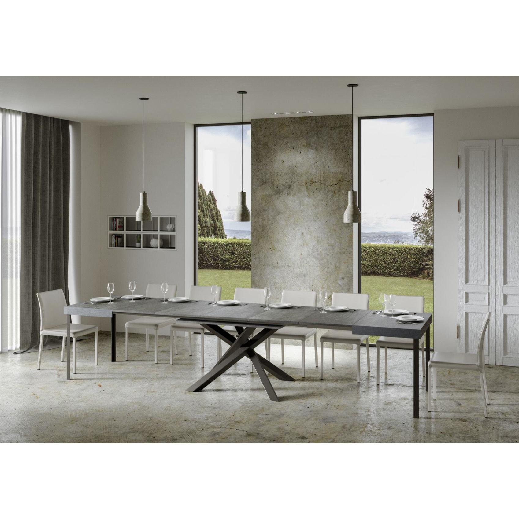 Table extensible 90x160/420 cm Volantis Gris Béton cadre Anthracite