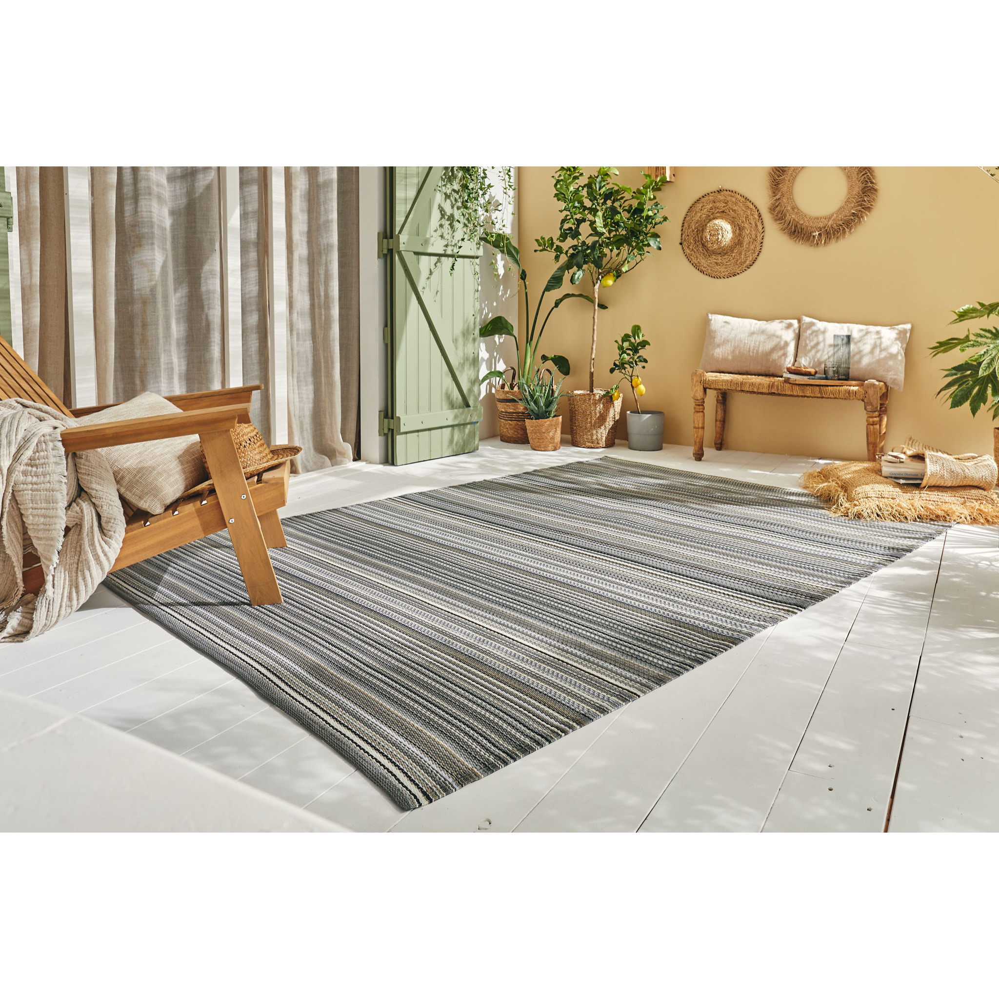 CAPRI - Tapis d'extérieur à motif rayure dégradée - Gris