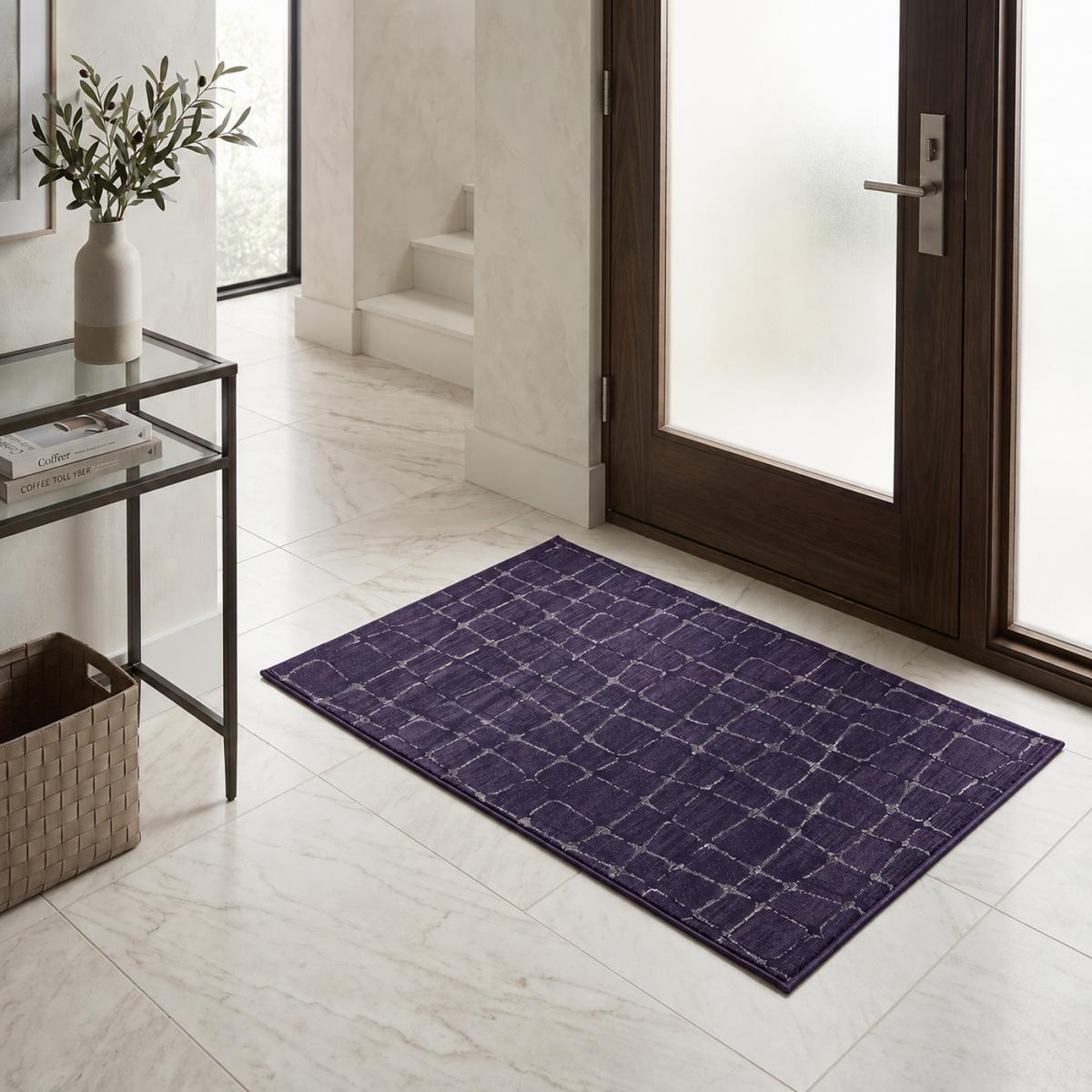 Petit tapis d'entrée motif géométrique déformé gris et beige