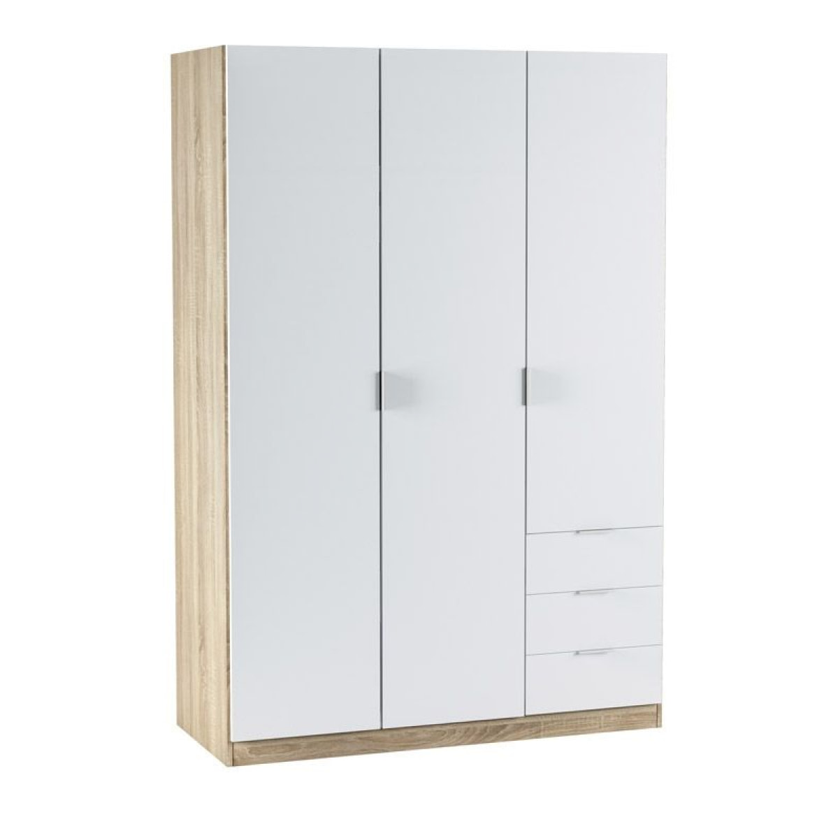 Armario Low Cost 3 puertas 3 cajones Blanco Artik (Blanco Mate) - Roble Canadian