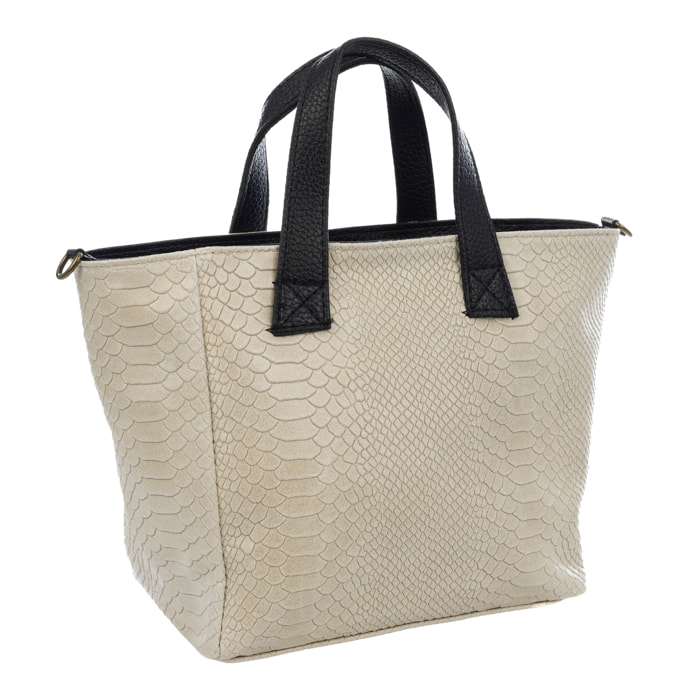 Cassandra Bolso tote Mujer. Piel auténtica Gamuza Grabado Serpiente