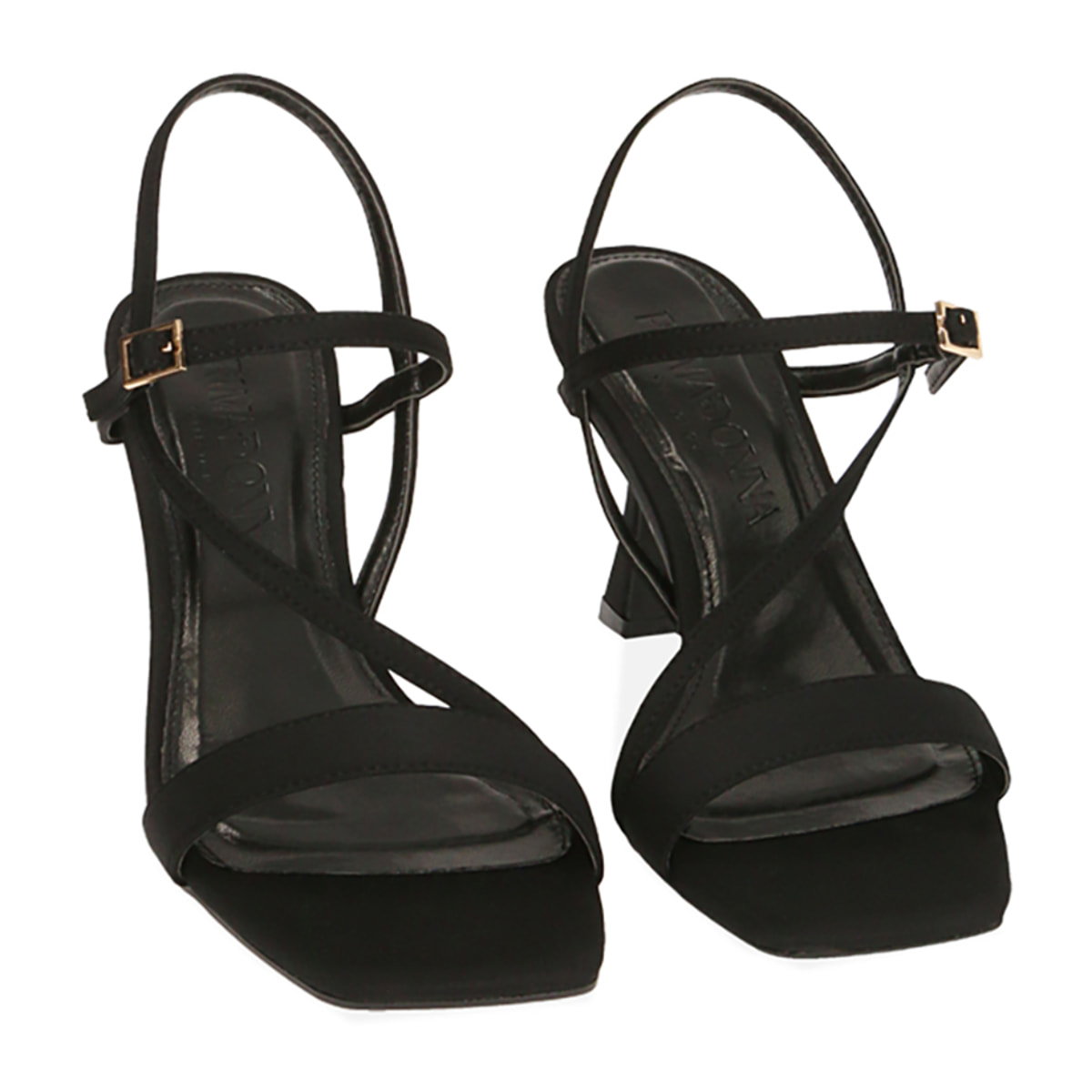 Sandali neri in tessuto, tacco 7,5 cm