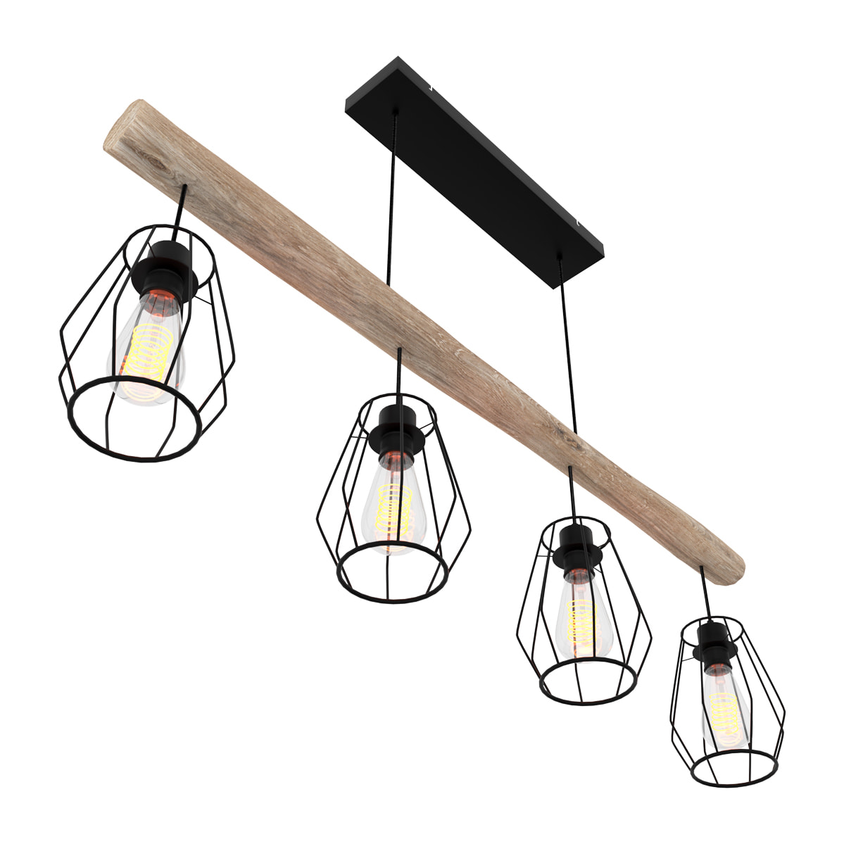 Suspension en bois et métal 4 lampes - Clotilde
