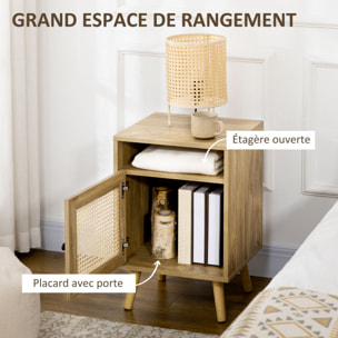 Chevet style bohème - table de nuit design - placard, niche - aspect bois manguier rotin