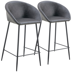 Lot de 2 tabourets de bar en simili gris foncé ACHILLE