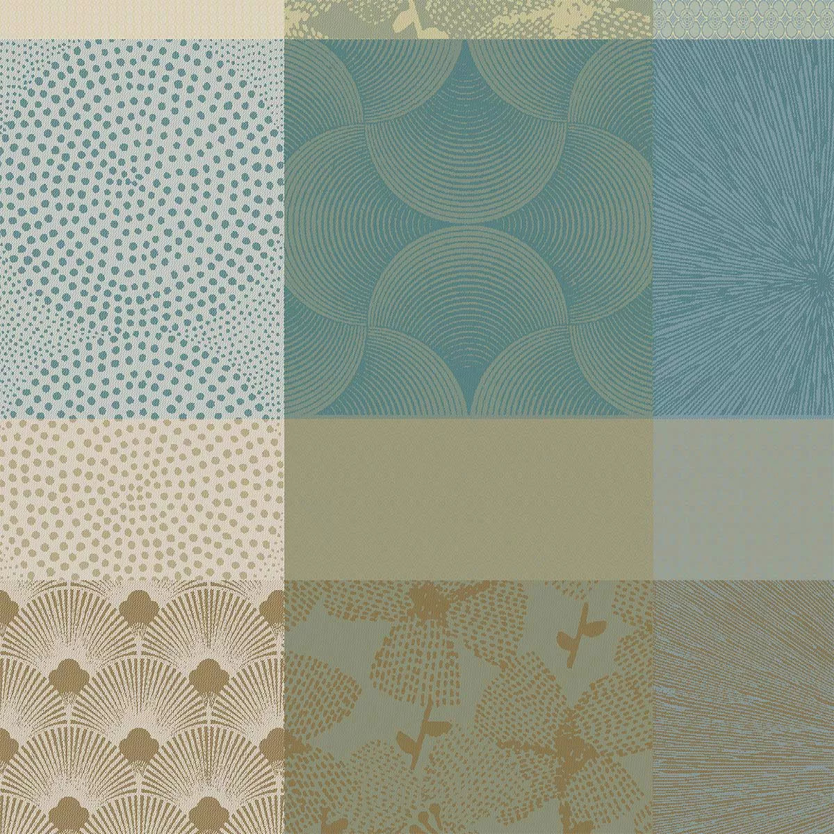 Serviette pur coton motif jacquard bleu beige Mille zen ecume