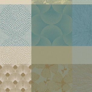 Serviette pur coton motif jacquard bleu beige Mille zen ecume