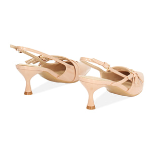 Décolleté slingback donna nude con cinturini, tacco 6 cm