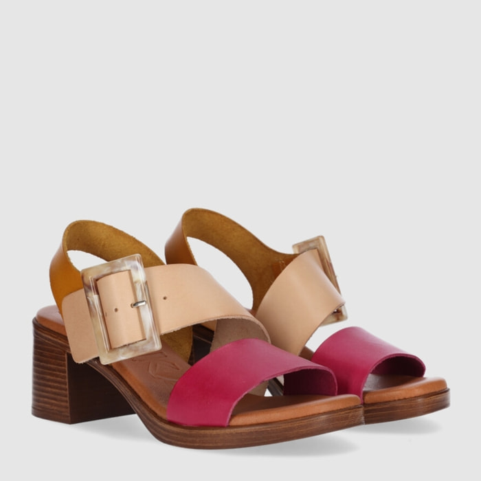 Sandalias de Piel - Multi-Mostaza - Tacón: 5 cm