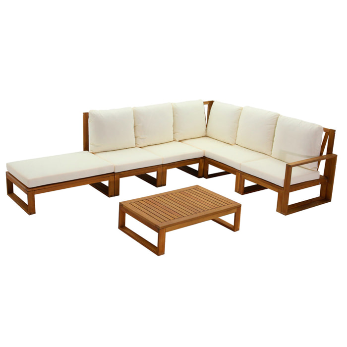 Salon de jardin d'angle 6-8 places en bois massif avec coussins déhoussables beige naturel SALSA