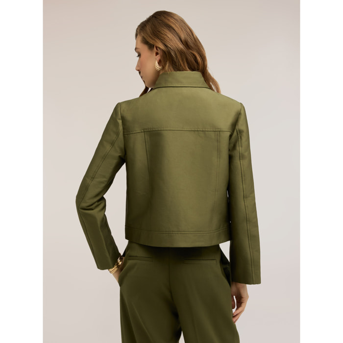 Motivi - Trench corto doppiopetto in misto cotone - Verde militare