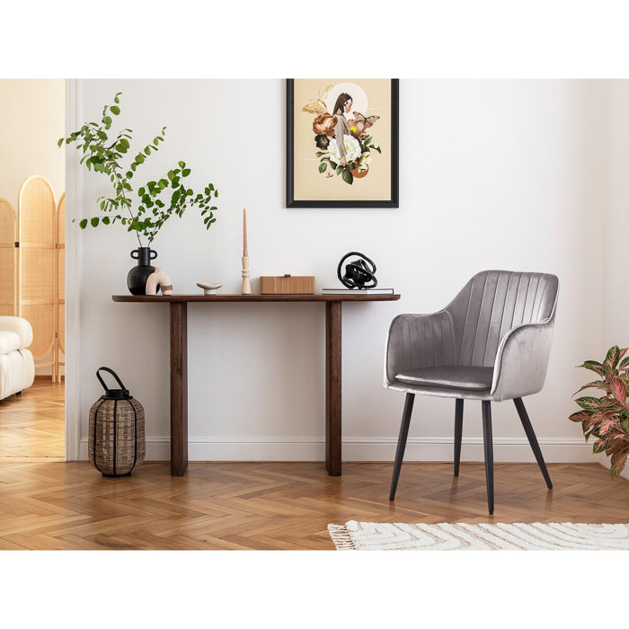 Lot de 2 chaises "Velma" en velours avec accoudoirs - Gris