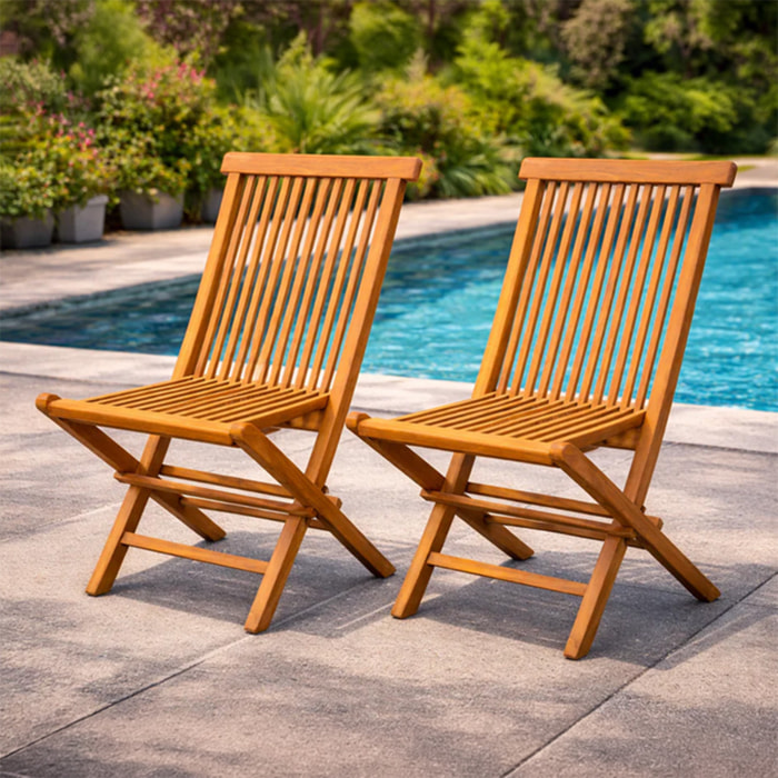 Lot de 2 chaises pliantes jardin teck massif brut LOMA