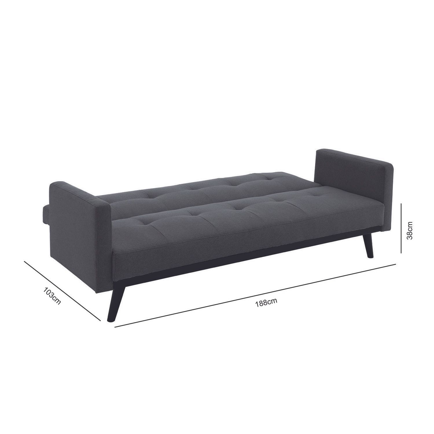 Canapé convertible 3 places en tissu gris foncé pieds noirs STOCKOLM