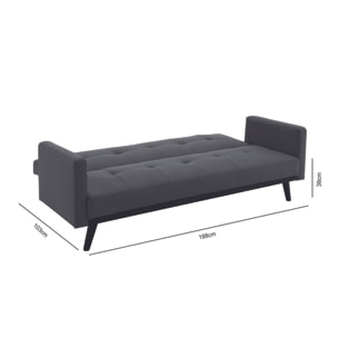 Canapé convertible 3 places en tissu gris foncé pieds noirs STOCKOLM