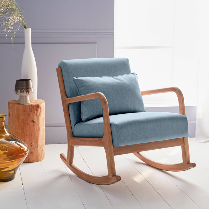 Fauteuil à bascule design en bois et tissu. 1 place. rocking chair scandinave. bleu