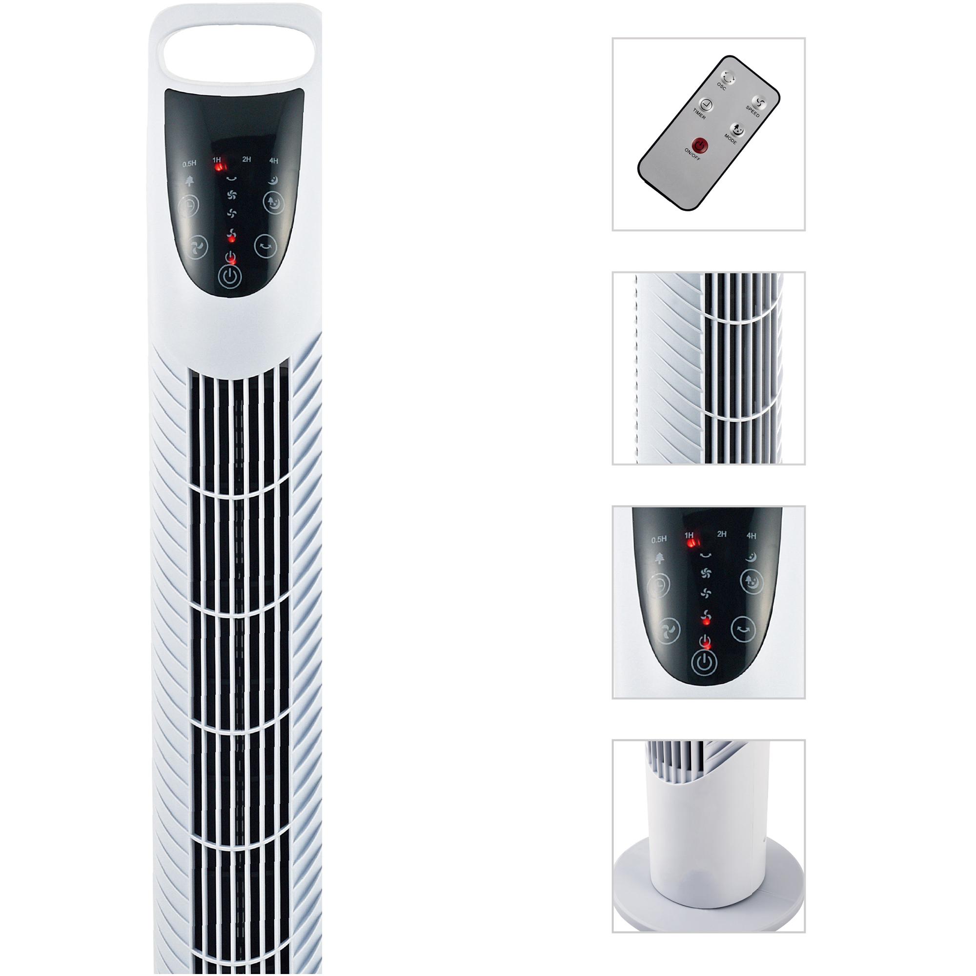 Ventilador de Torre Ventilador Vertical 40W con Mando a Distancia 3 Velocidades Temporizador 7,5h Oscilante 70° Ø18x78,5 cm Blanco