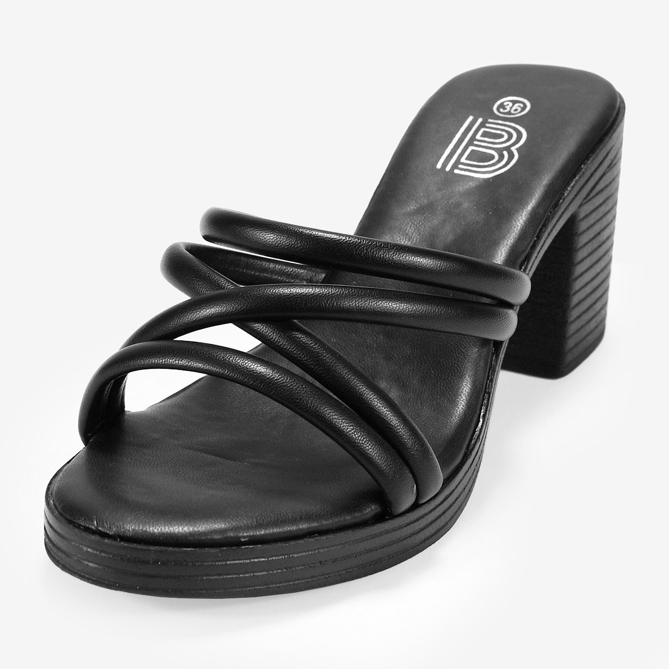 Sandalias negras con tacón efecto madera