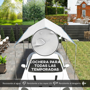 Carpa Garaje para Coche 3x6 m, Cochera Exterior Portátil con Marco de Acero Galvanizado, Impermeable, Anti-UV, Pabellón Gazebo de Jardín con Accesorios, para Eventos, Fiestas, Blanco