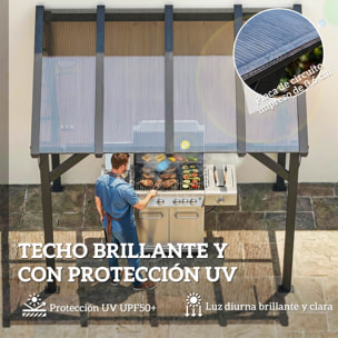 Carpa Barbacoa 2,5x1,5 m, Gazebo para Barbacoa con Techo Inclinable de Policarbonato, UPF50+, Estructura de Metal Galvanizado y Aluminio, Diseño Adosado para Jardín Exterior, BBQ, Gris Oscuro