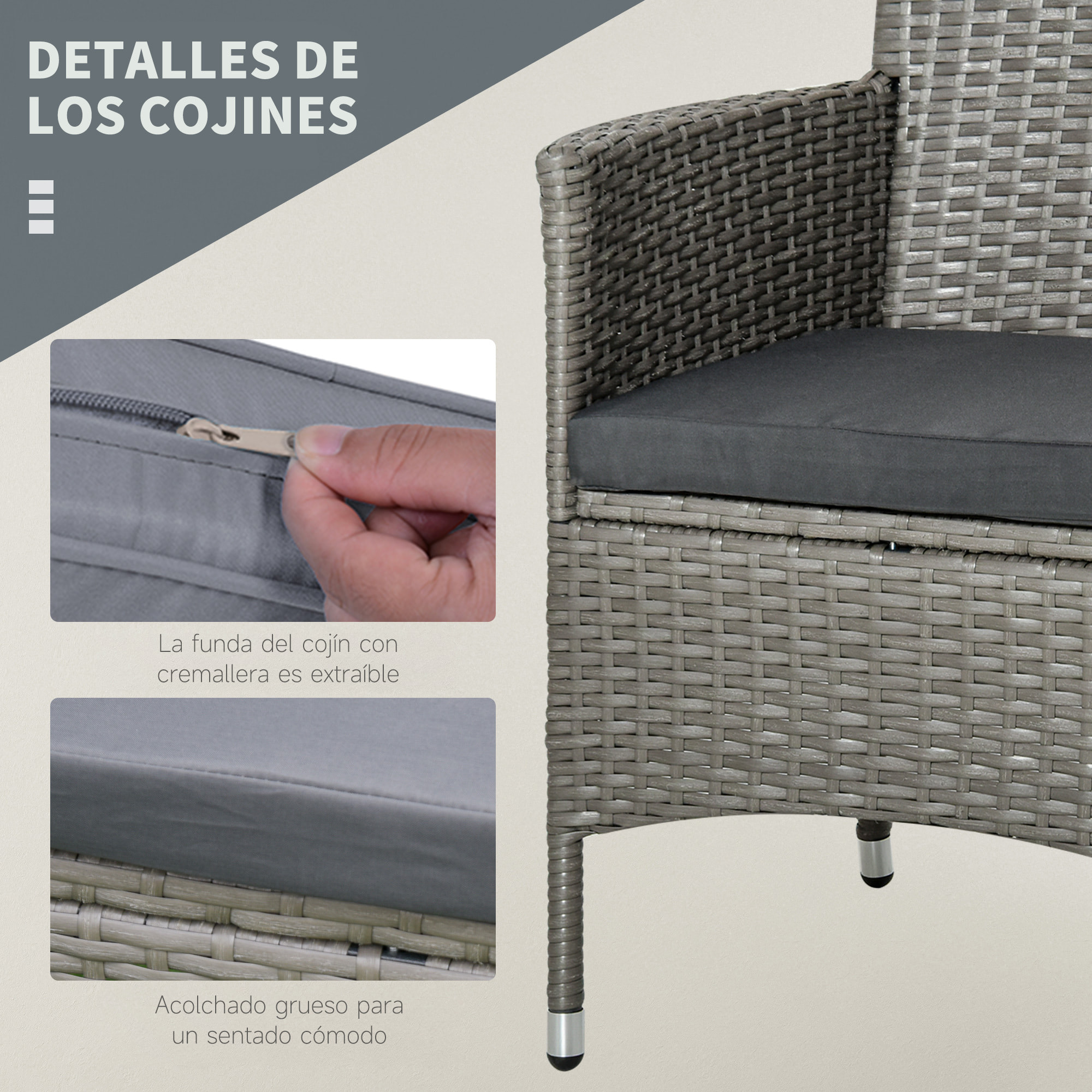 Conjunto Muebles para Exterior con 1 Mesa 2 Sillas con Cojines Blanco Set Gris